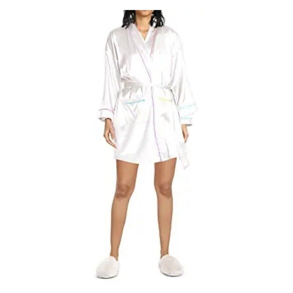 Generation Love White Rainbow Lesley Robe NEW Lightweight Satin Womens 2XS XXS